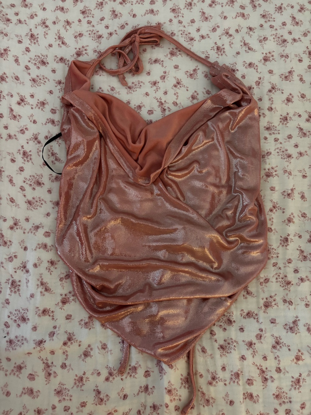 Shimmery Rose Gold Satin Cowl Slip top
